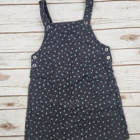 Cherokee Gray Corduroy Floral Jumper Dress – Girls Small, 100% Cotton - Picture 1 of 3